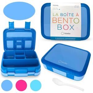 Kinsho Bento Lunch Box, 5 Sections w/Spork Blue